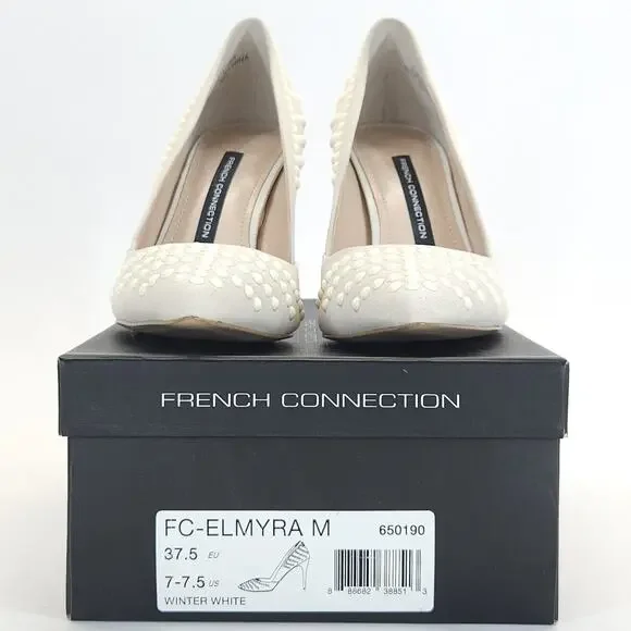 French Connection Elmyra Heel 7-7.5M Cream Pumps Studded Formal Bridal Cocktail - Picture 4 of 5